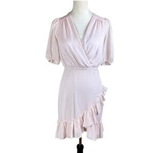 Express NWT Blush Pink Swiss Dot Puff Sleeve Asymmetrical Ruffle Mini Dress